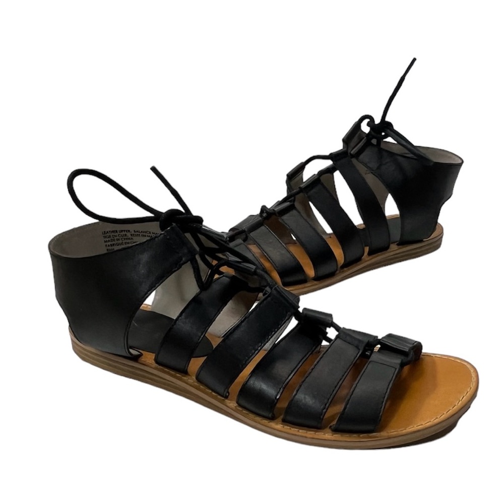 Hinge Black Leather Lace Up Gladiator Sandal Size 8.5